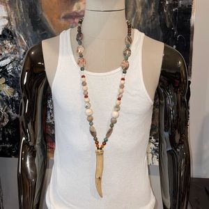 Hand made stone/wood beaded necklace with horn